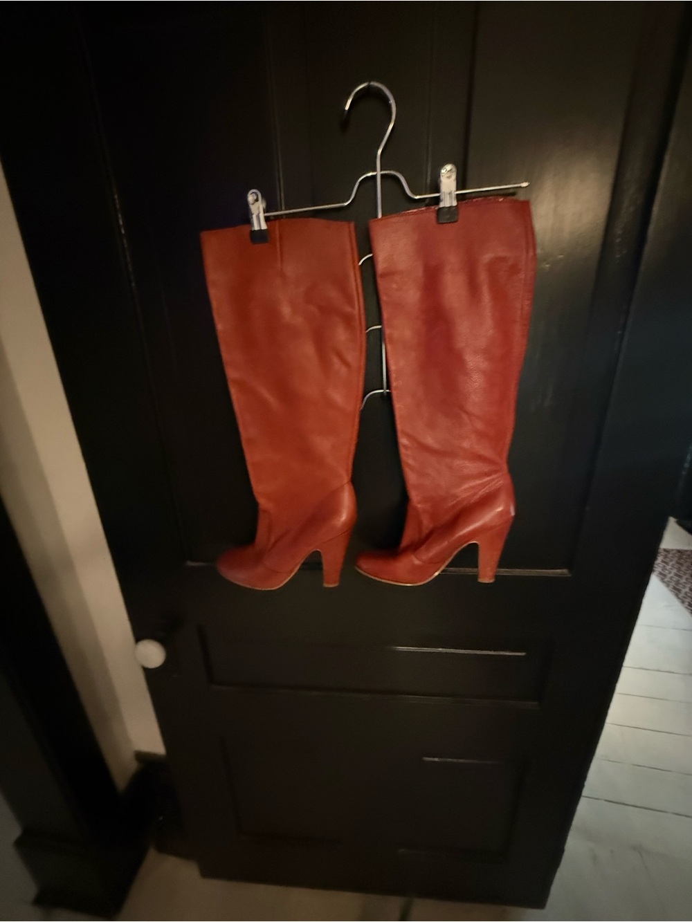 Aldo Tall Leather Heeled Boots in Red